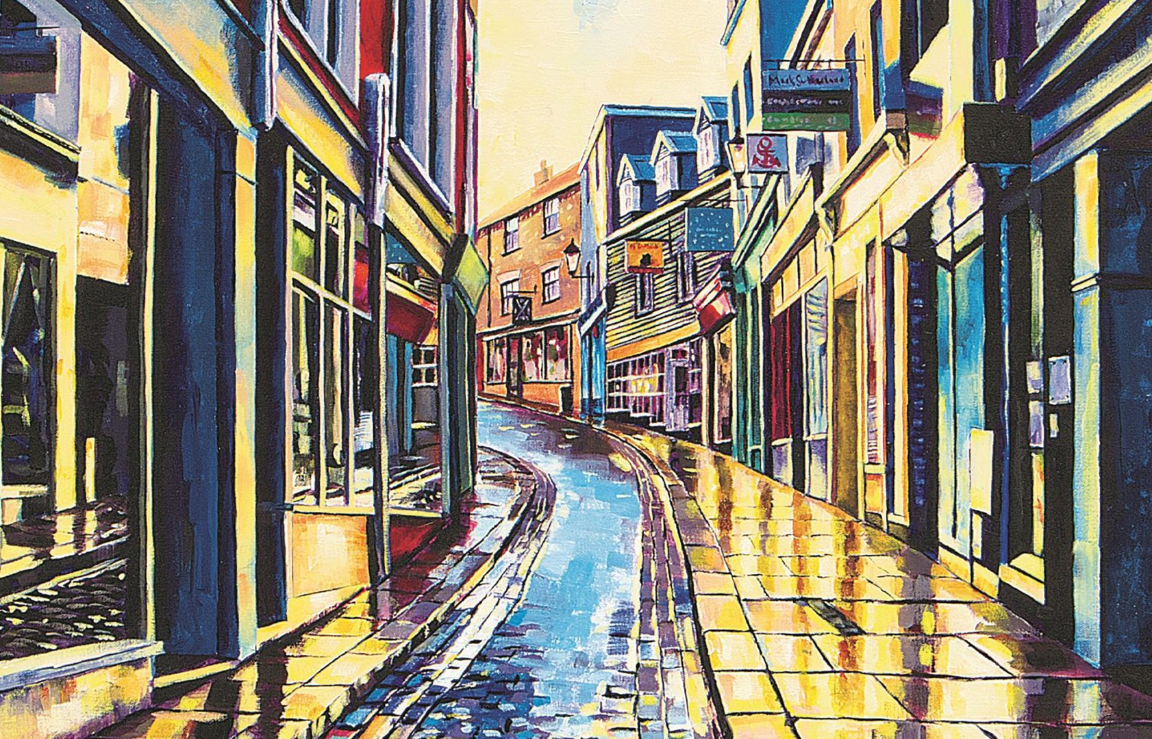 Painting of The Old High Street by Shane Record of Folkestone Harbour Arm 